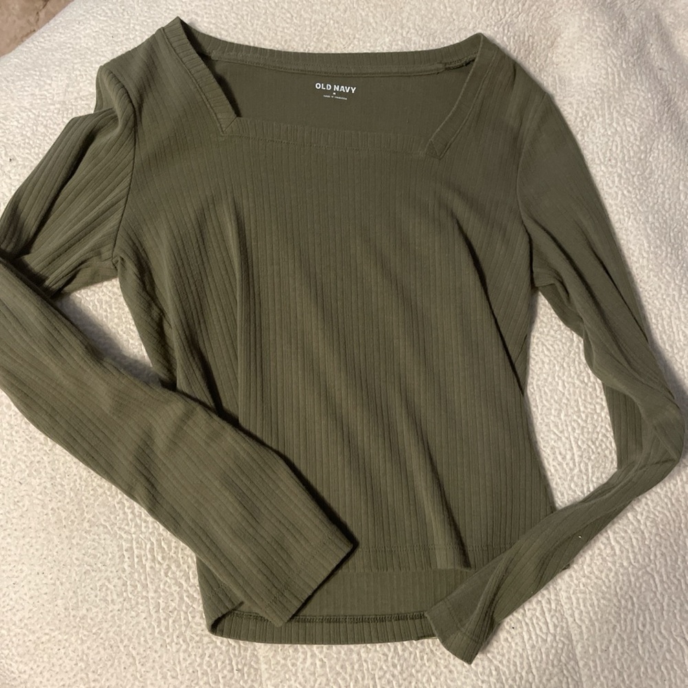 Old Navy Women's Forest Green Ribbed Blouse